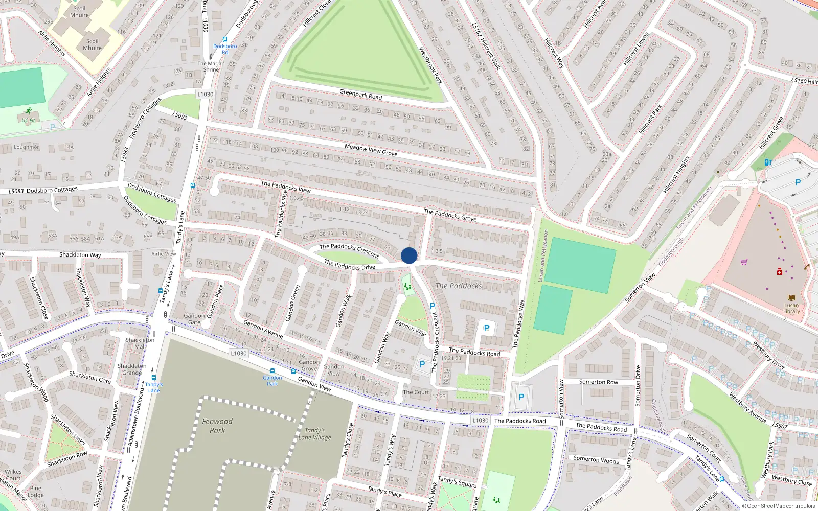Overhead map showing the location of 46 The Paddocks Drive, Lucan