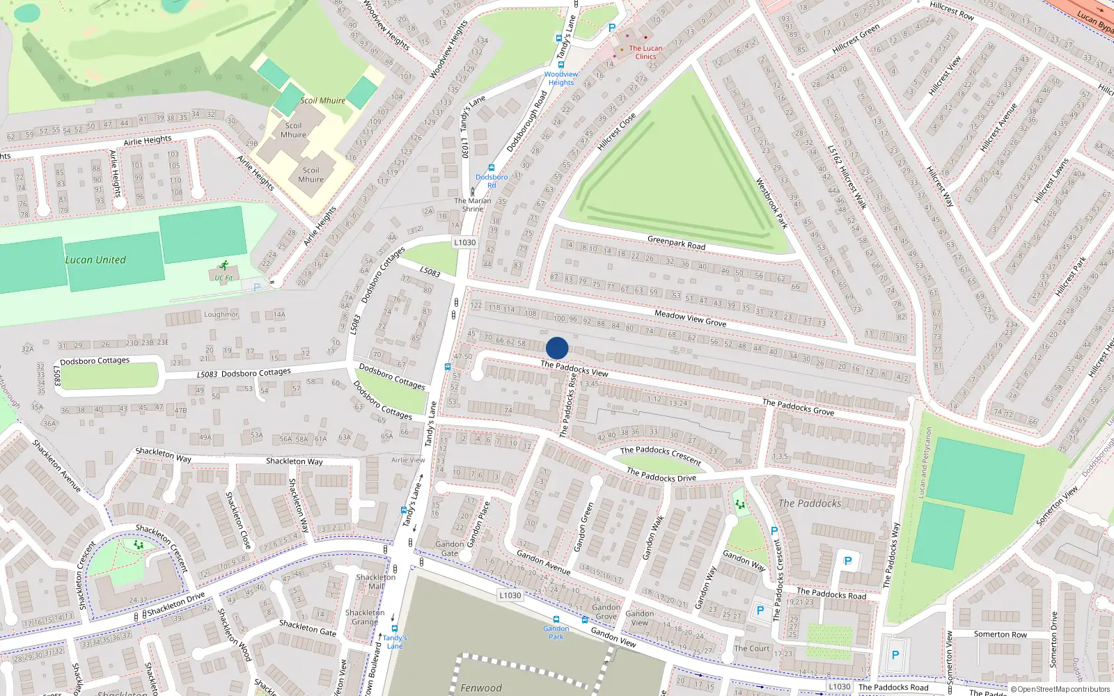 Overhead map showing the location of 46 The Paddocks View, Lucan
