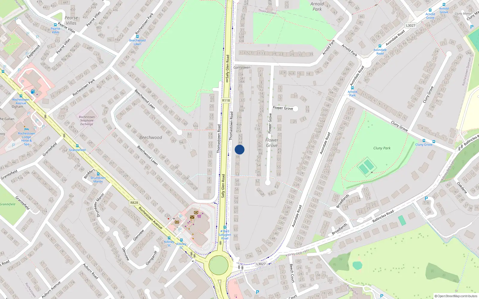 Overhead map showing the location of 46 Thomastown Road, Killiney, Dublin