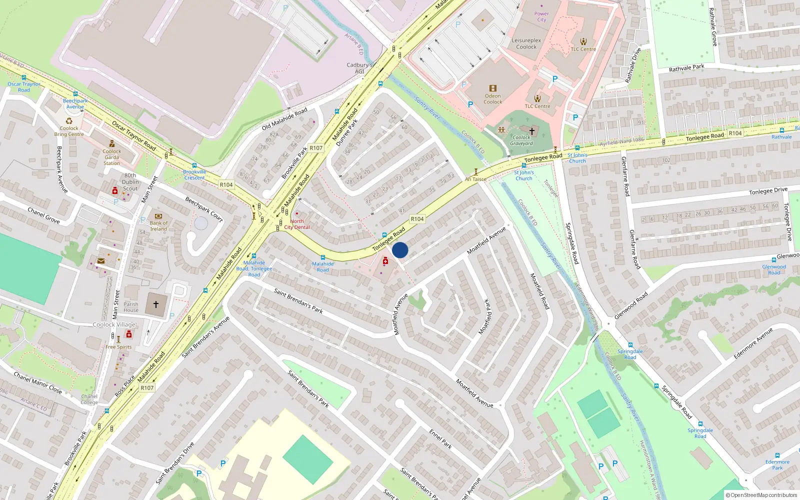 Overhead map showing the location of 46 Tonlegee Road, Dublin 5