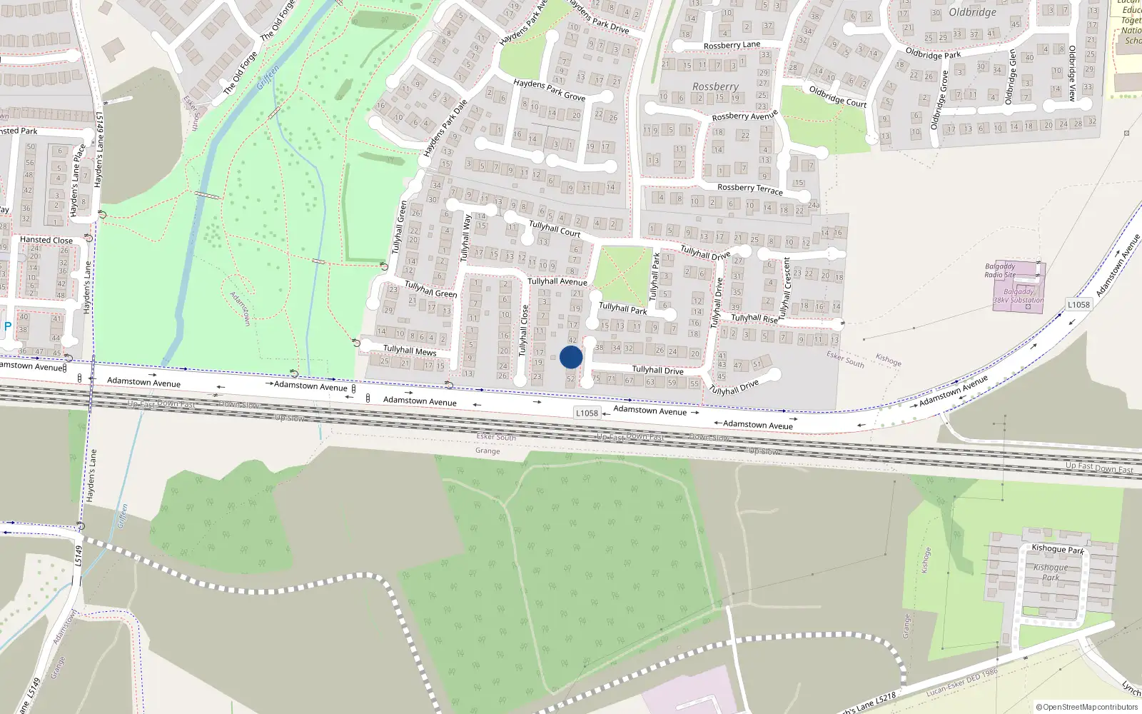 Overhead map showing the location of 46 Tullyhall Drive, Lucan