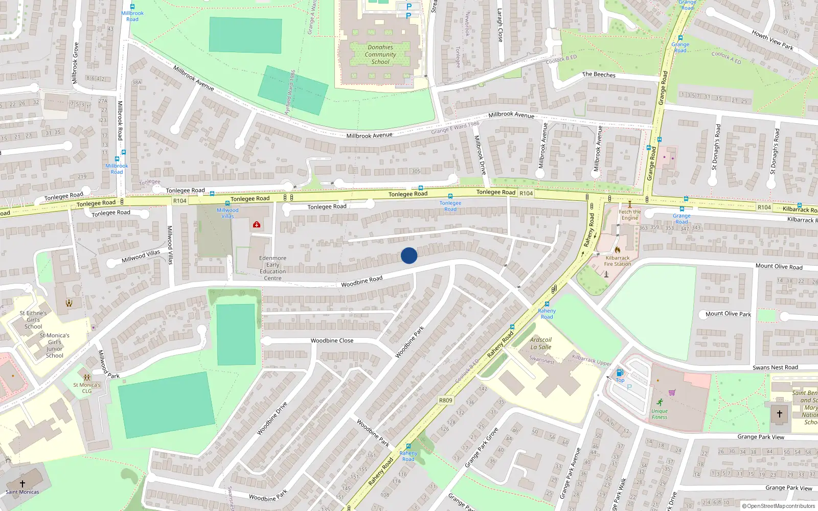 Overhead map showing the location of 46 Woodbine Road, Dublin 5