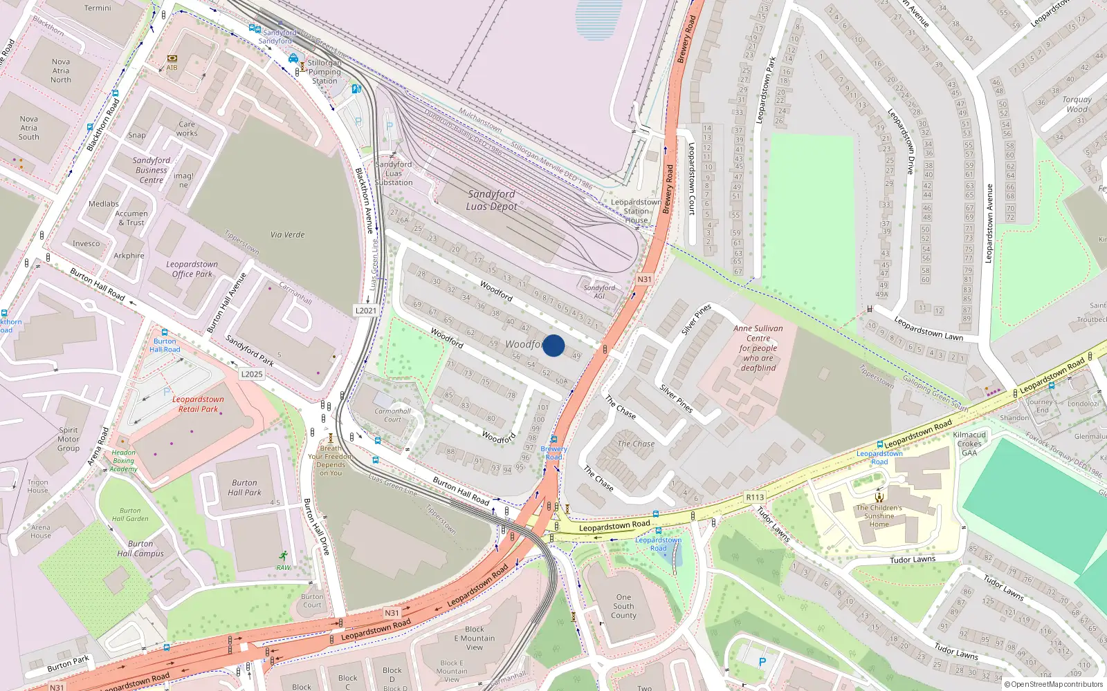 Overhead map showing the location of 46 Woodford, Brewery Road, Stillorgan