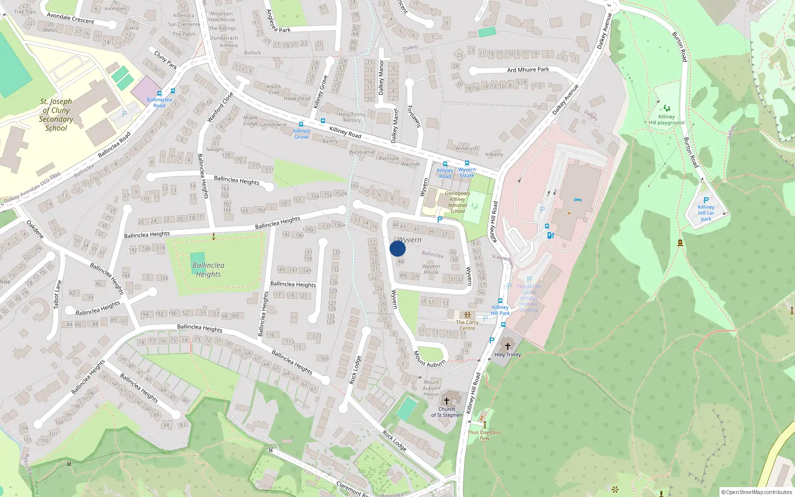 Overhead map showing the location of 46 Wyvern, Killiney Road, Killiney