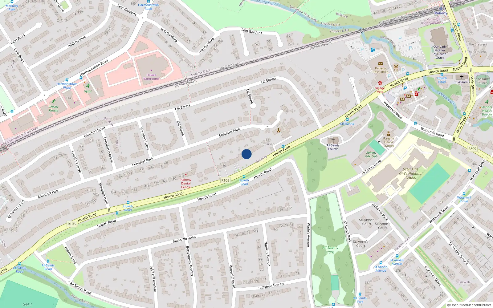 Overhead map showing the location of 462 Howth Road, Dublin 5
