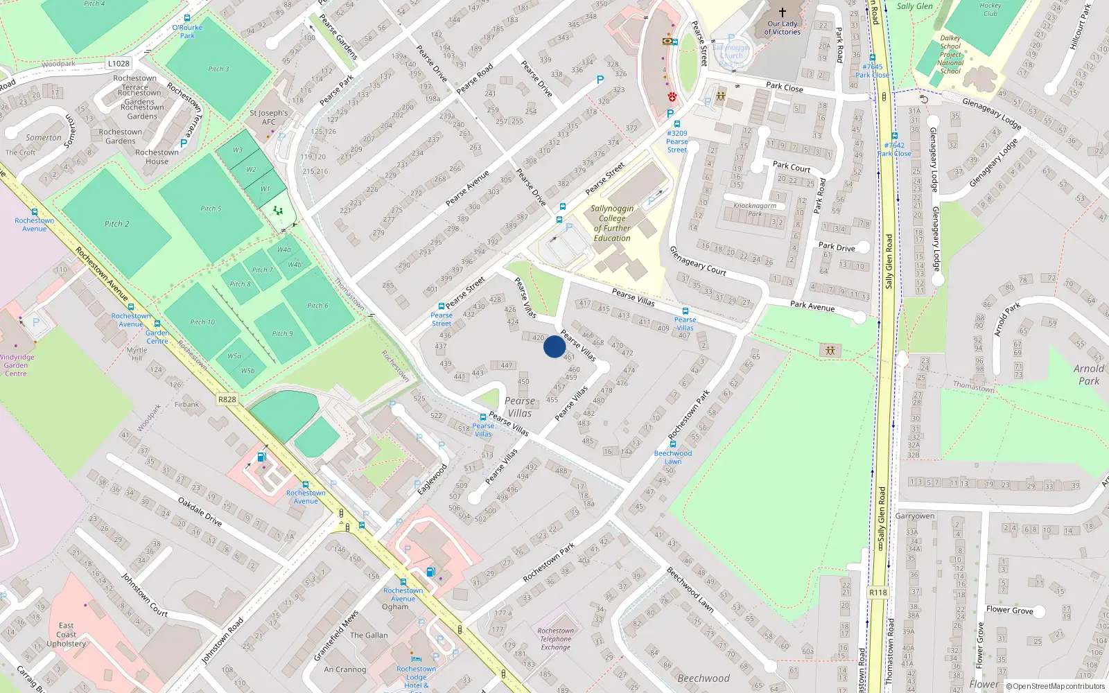 Overhead map showing the location of 464 Pearse Villas, Sallynoggin, Dun Laoghaire