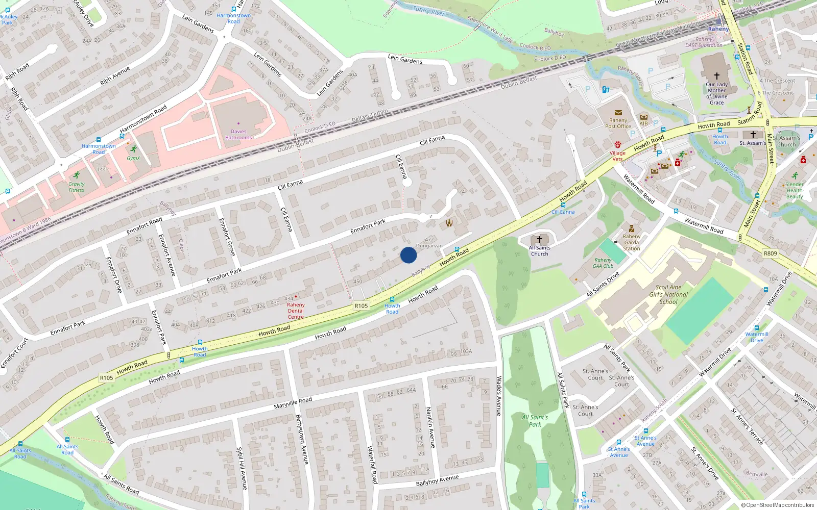 Overhead map showing the location of 466 Howth Road, Raheny, Dublin 5