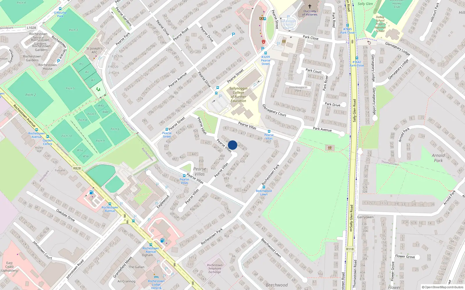 Overhead map showing the location of 468 Pearse Villas, Sallynoggin, Co. Dublin