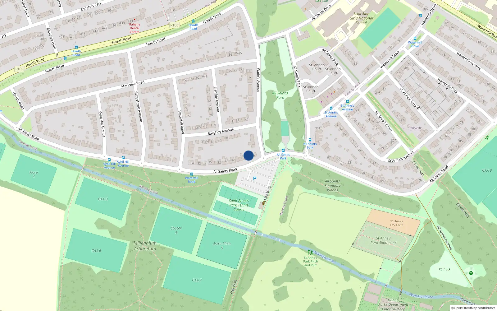 Overhead map showing the location of 46A All Saints Road, Dublin 5