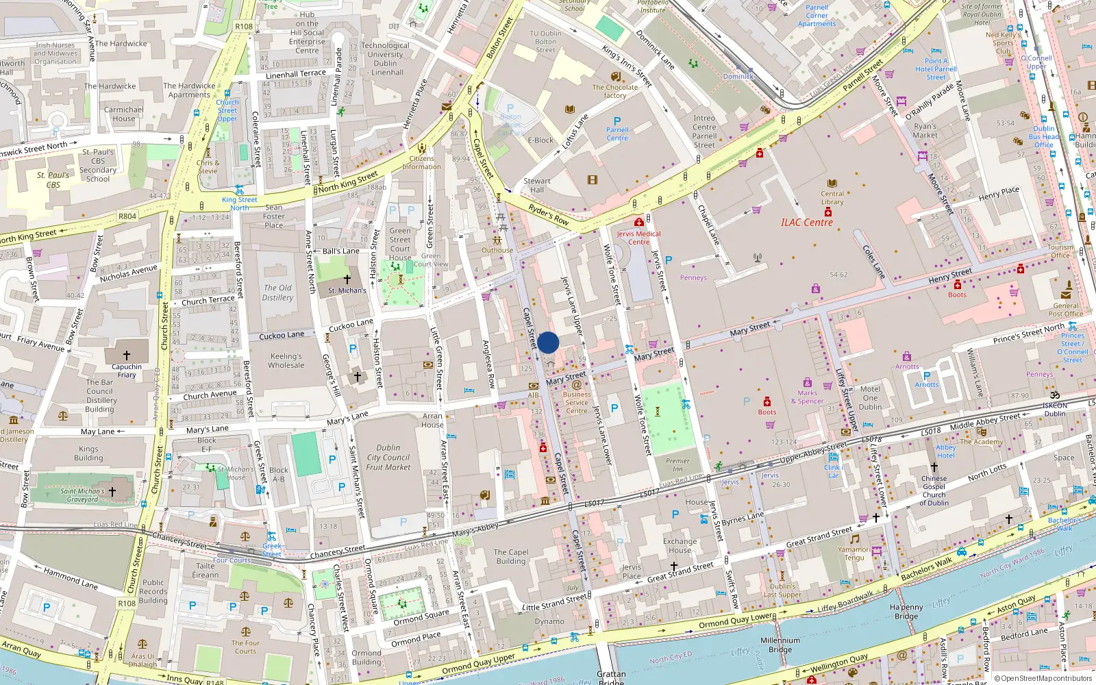 Overhead map showing the location of 46A Capel Street, Dublin 1