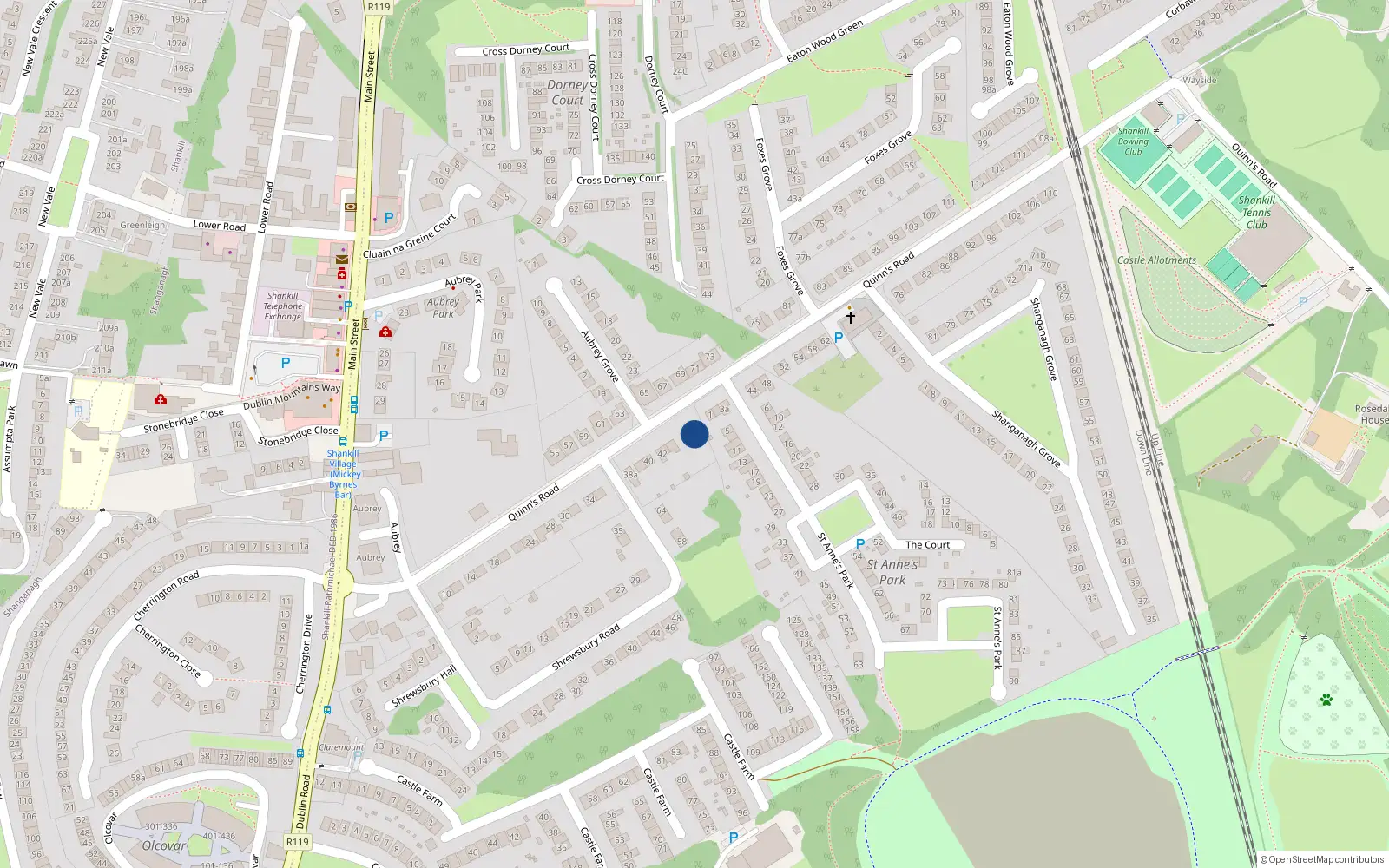 Overhead map showing the location of 46A, 46a Quinn's Road, Shankill