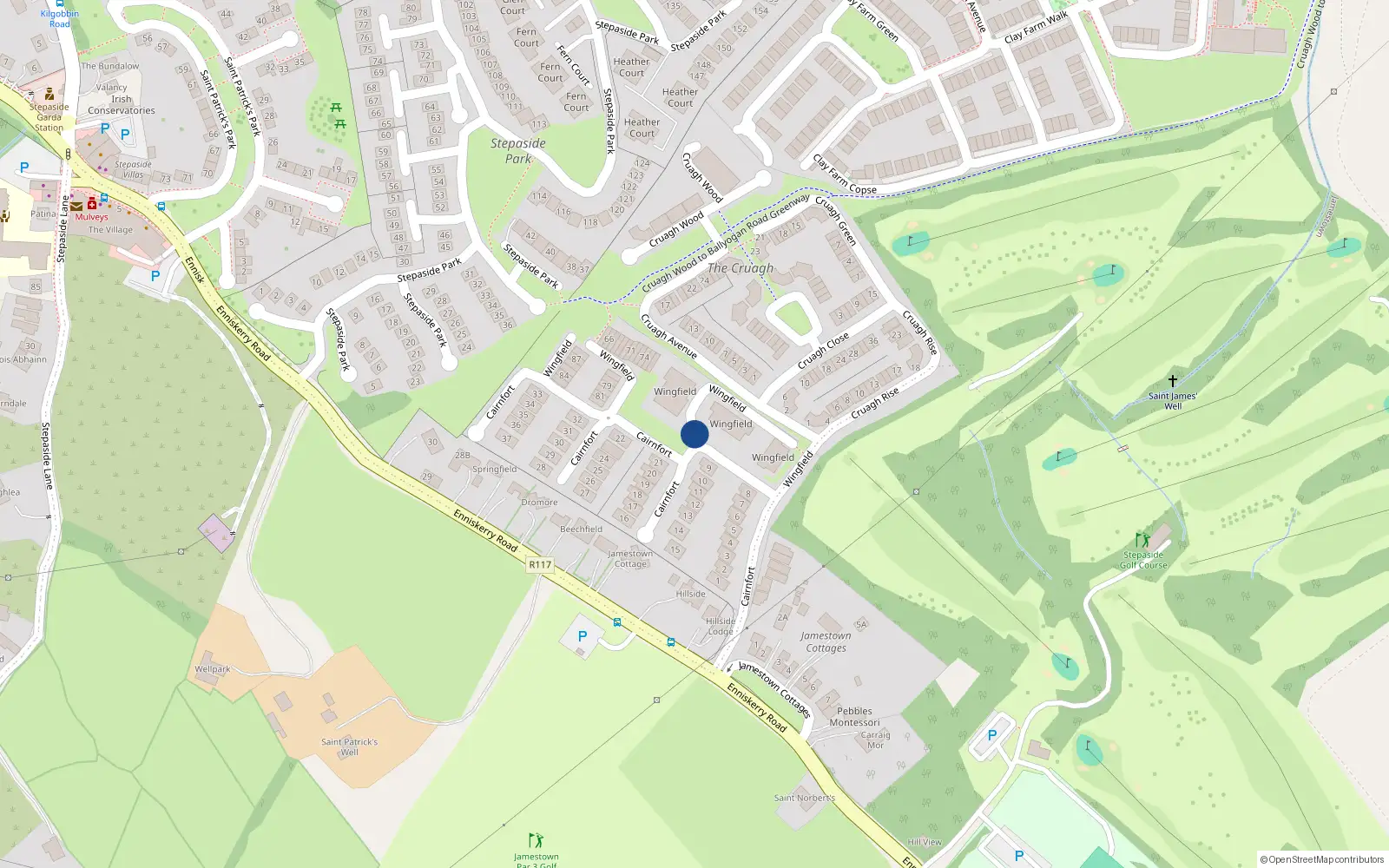 Overhead map showing the location of 46 Wingfield, Dublin