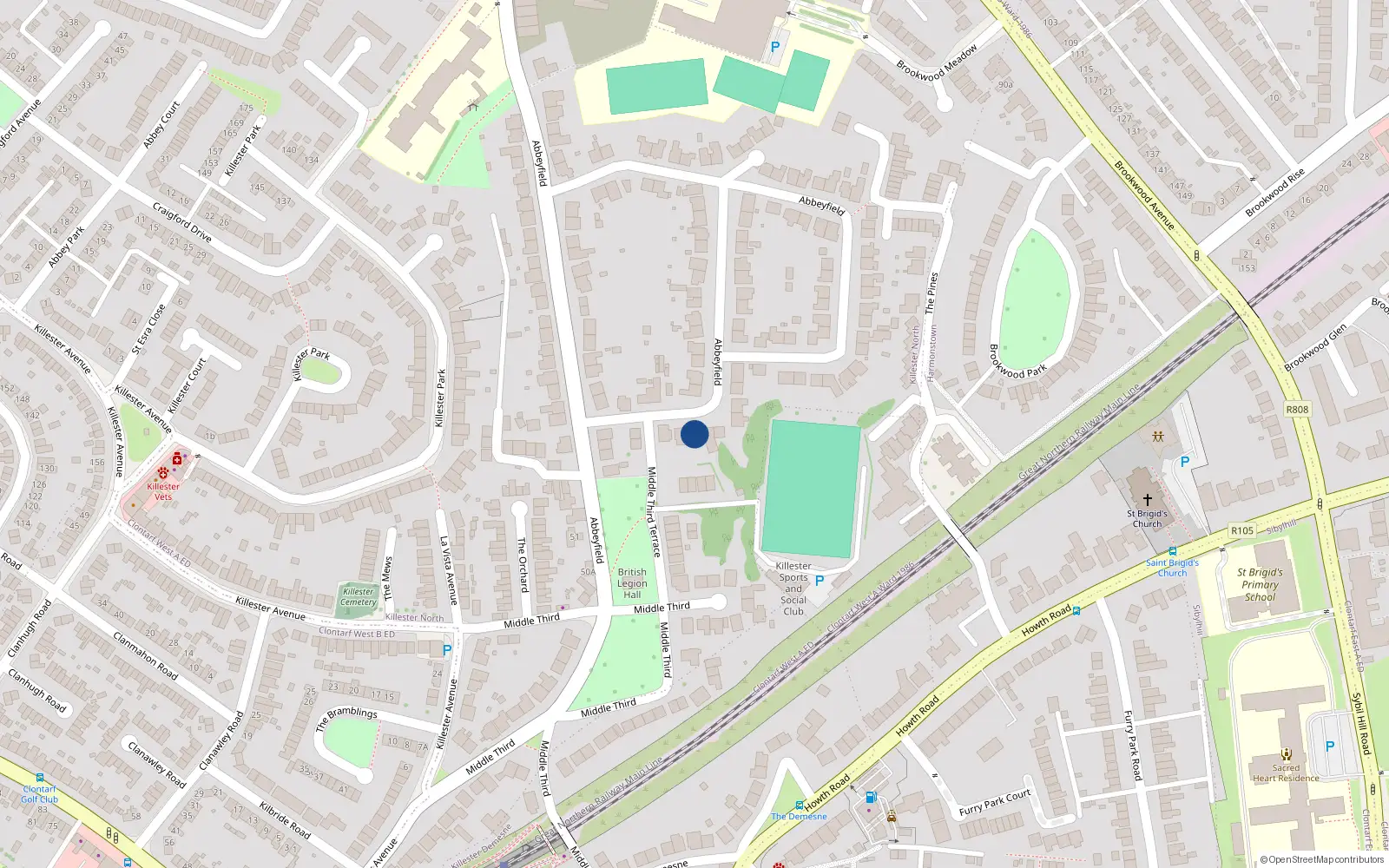 Overhead map showing the location of 47 Abbeyfield, Dublin 5