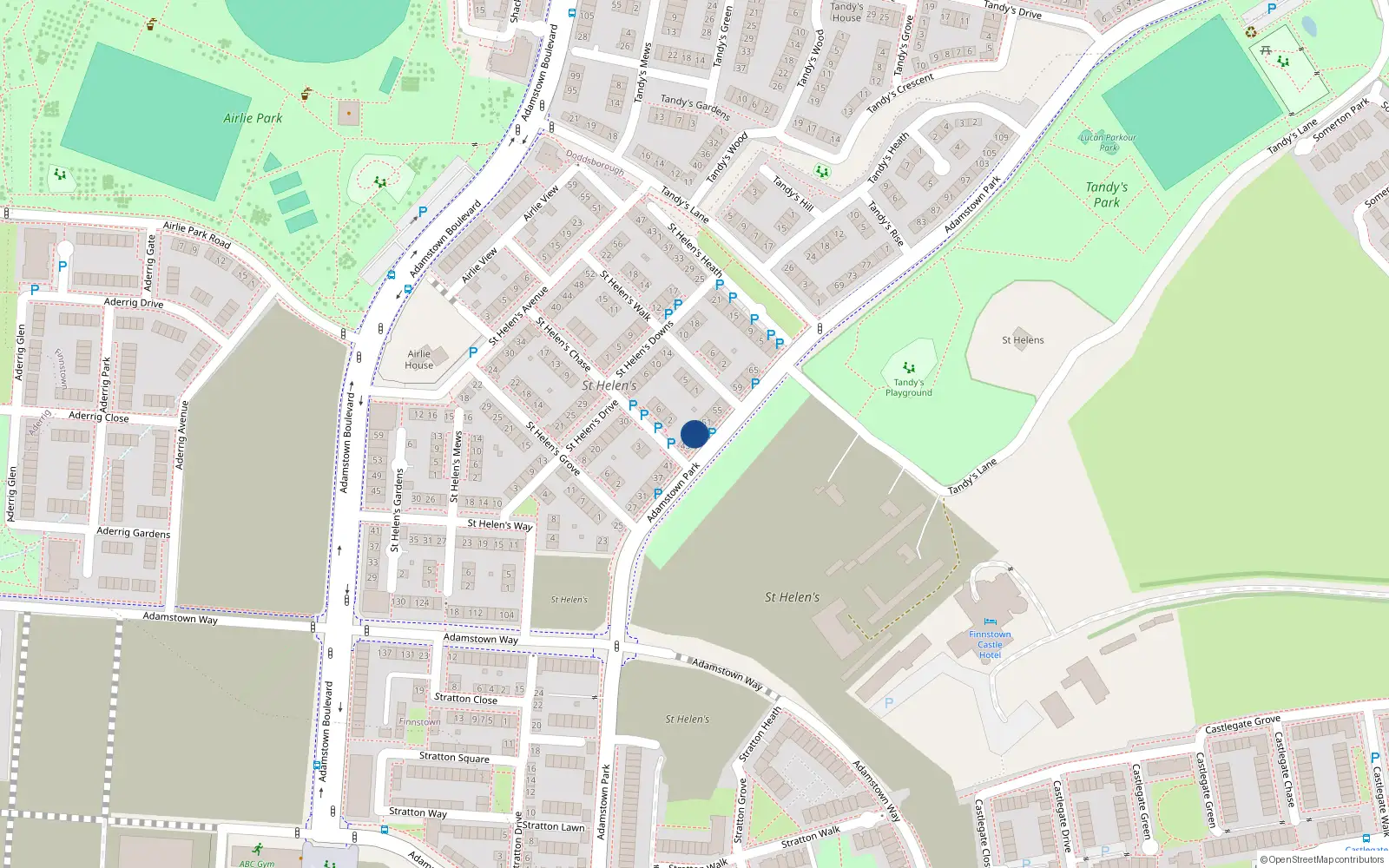 Overhead map showing the location of 47 Adamstown Park, Lucan
