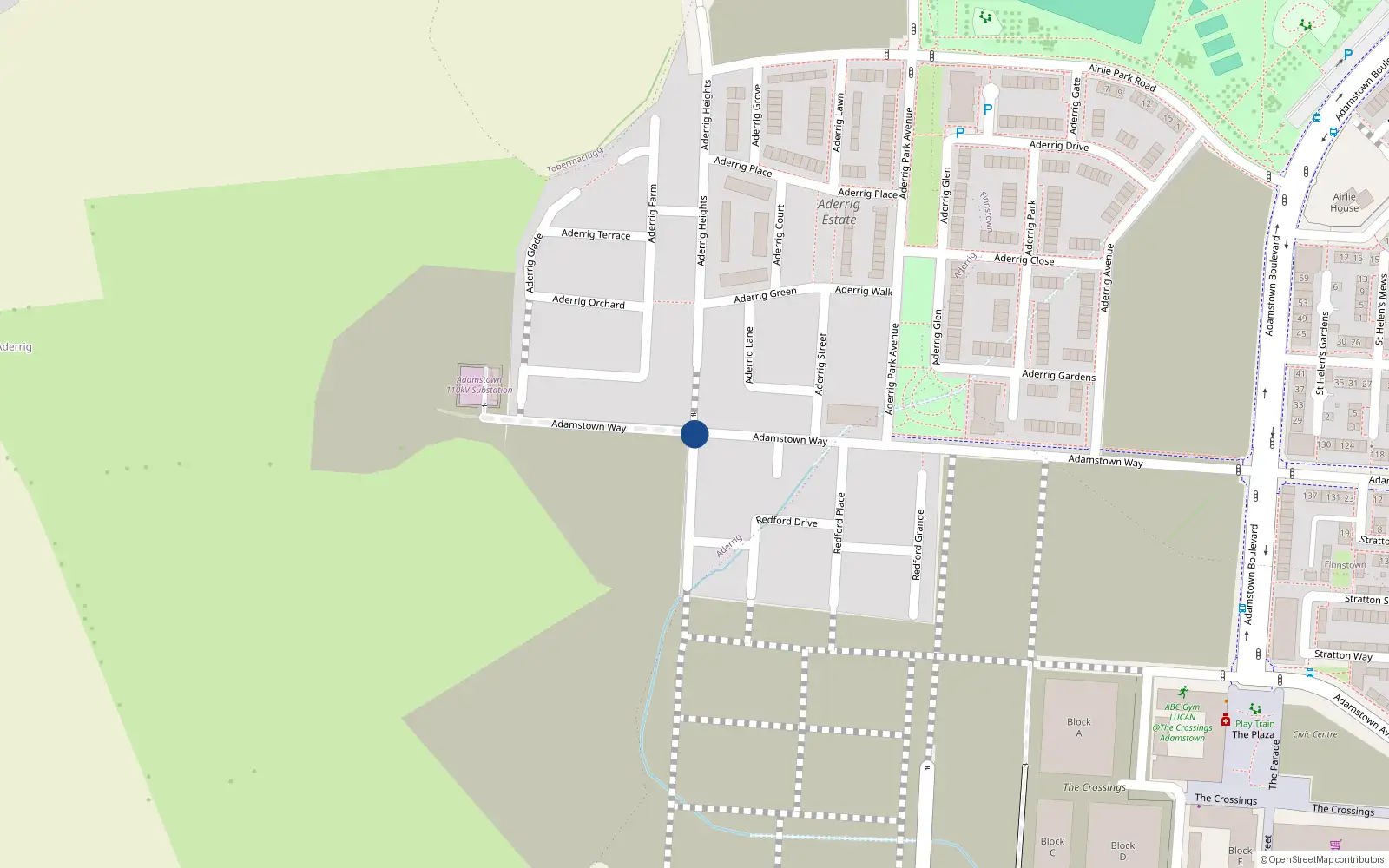 Overhead map showing the location of 47 Aderrig Heights, Aderrig