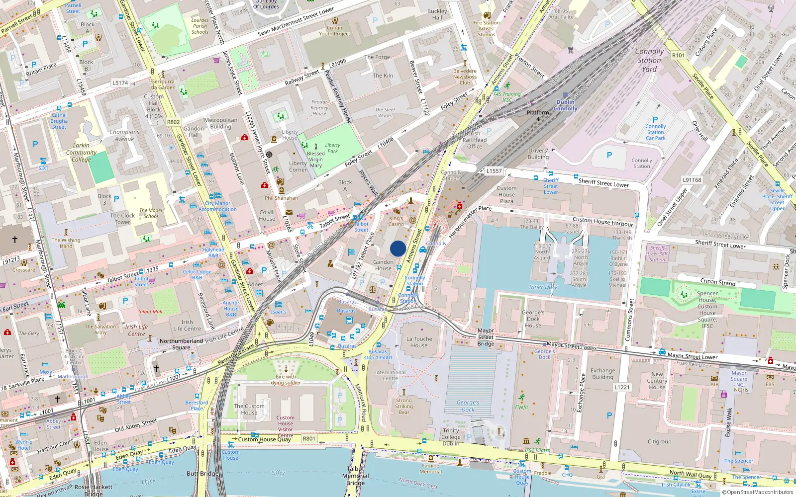 Overhead map showing the location of 47 Amiens Square, Talbot Place, Dublin 1