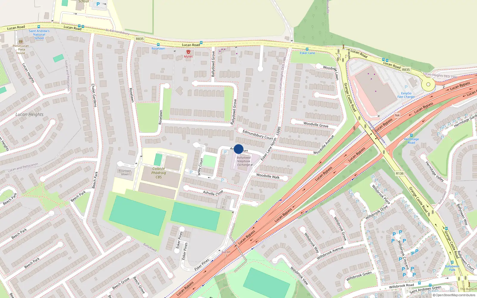 Overhead map showing the location of 47 Anley Court, Lucan