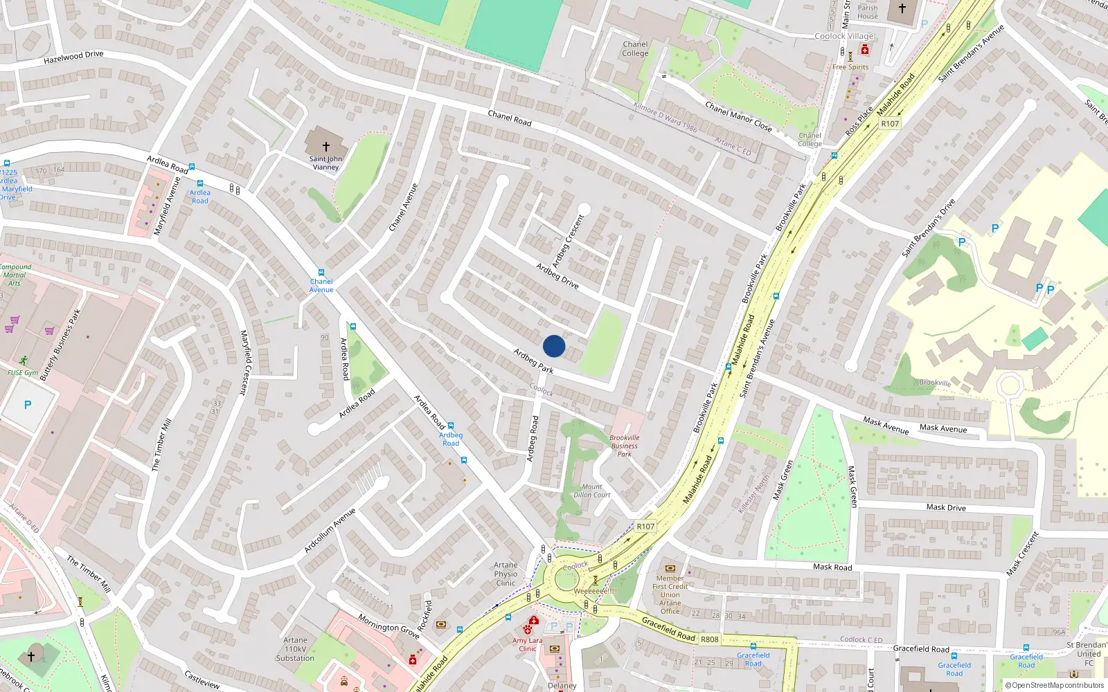 Overhead map showing the location of 47 Ardbeg Park, Dublin 5