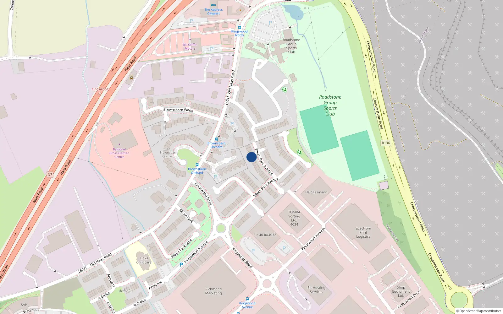 Overhead map showing the location of 47 Ascaill Pairc an Tsioda, Old Naas Road, Kingswood