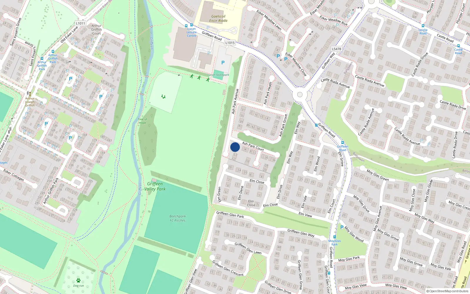 Overhead map showing the location of 47 Ash Park Avenue, Lucan