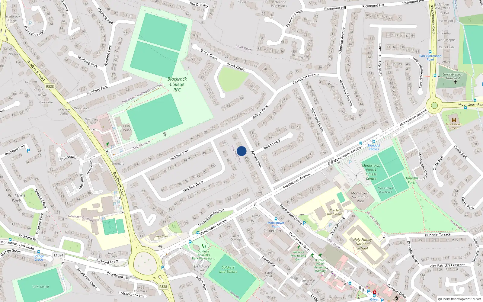 Overhead map showing the location of 47 Ashton Park, Monkstown, Dublin