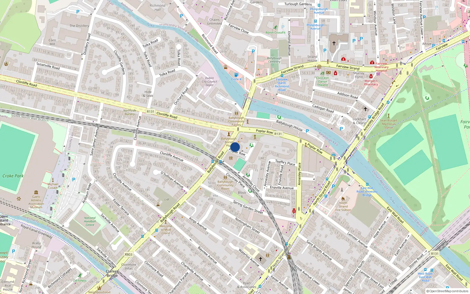 Overhead map showing the location of 47 Ballybough Road, Ballybough, Dublin 3