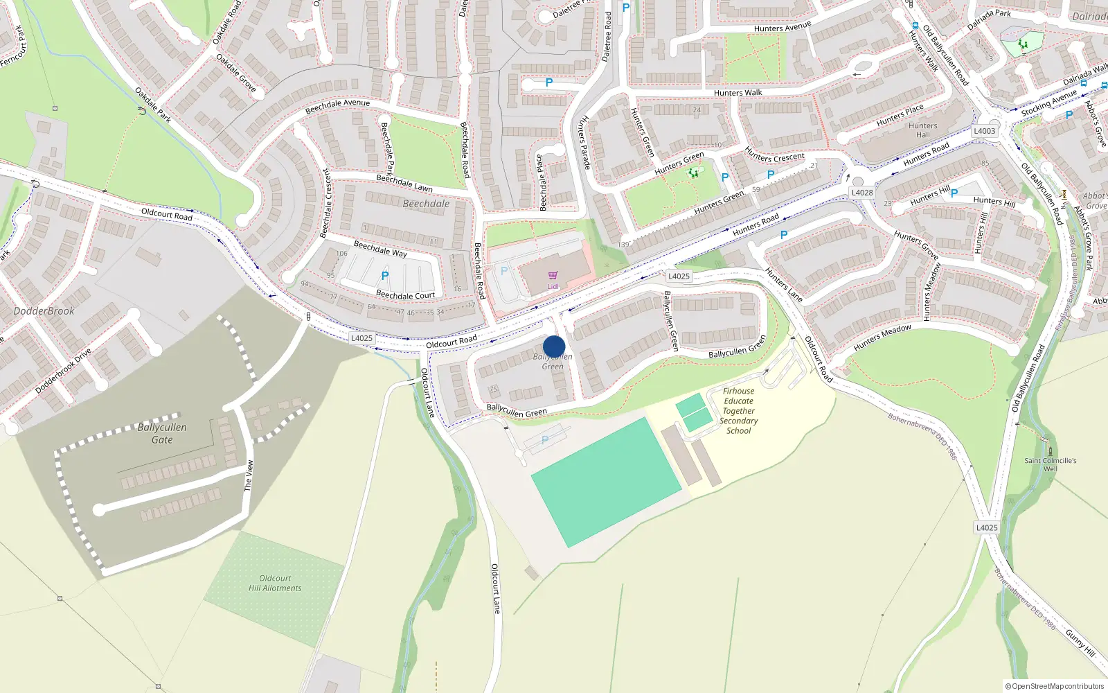 Overhead map showing the location of 47 Ballycullen Green, Ballycullen