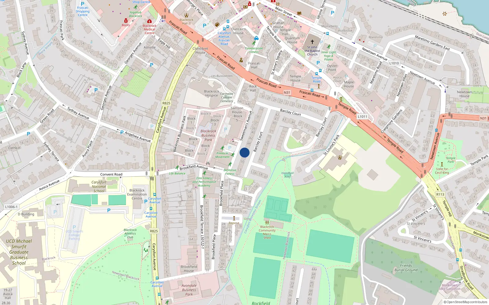 Overhead map showing the location of 47 Barclay Court, Blackrock, Dublin