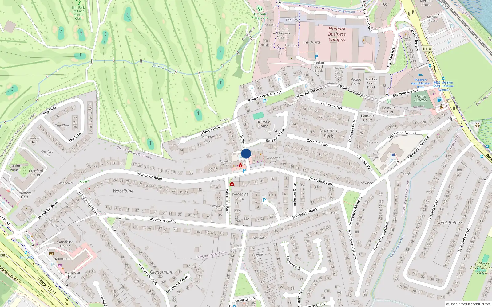 Overhead map showing the location of 47 Bellevue Park, Dublin