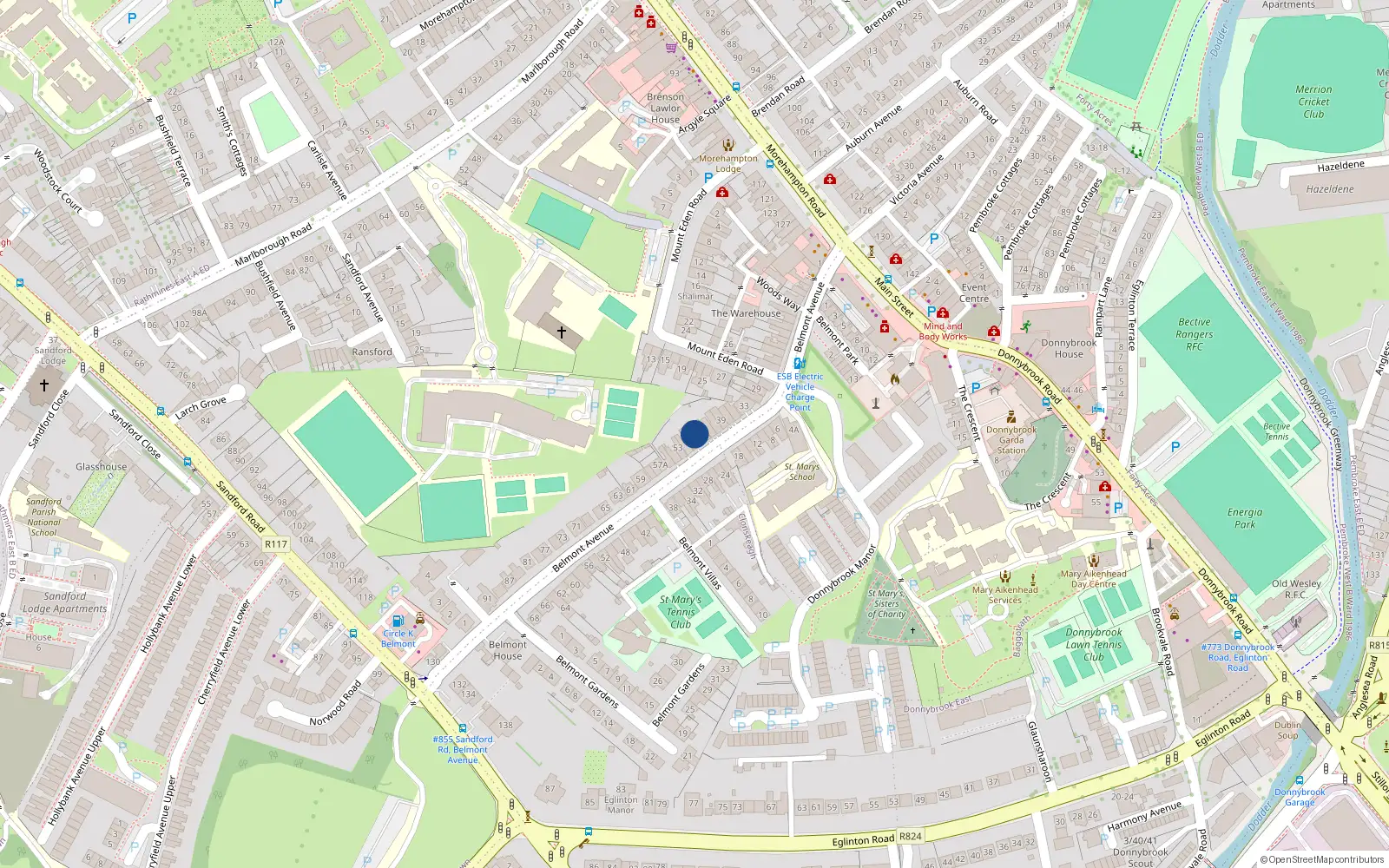 Overhead map showing the location of 47 Belmont Avenue, Donnybrook