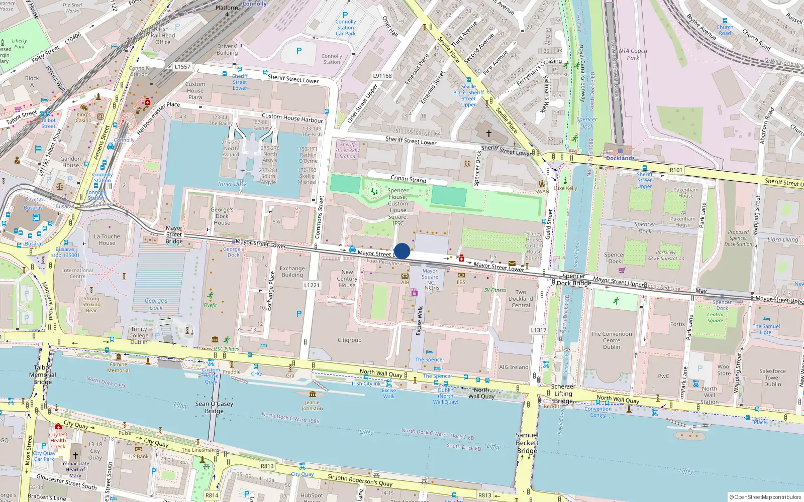 Overhead map showing the location of 47 Beresford House, Mayor Street Lower, Dublin 1