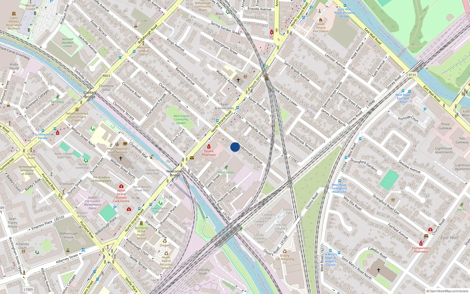 Overhead map showing the location of 47 Bessborough Avenue, Dublin 3
