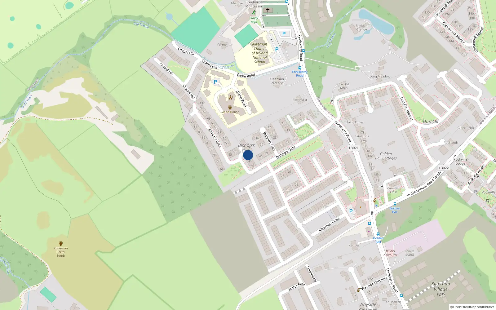 Overhead map showing the location of 47 Bishops Gate, Dublin 18