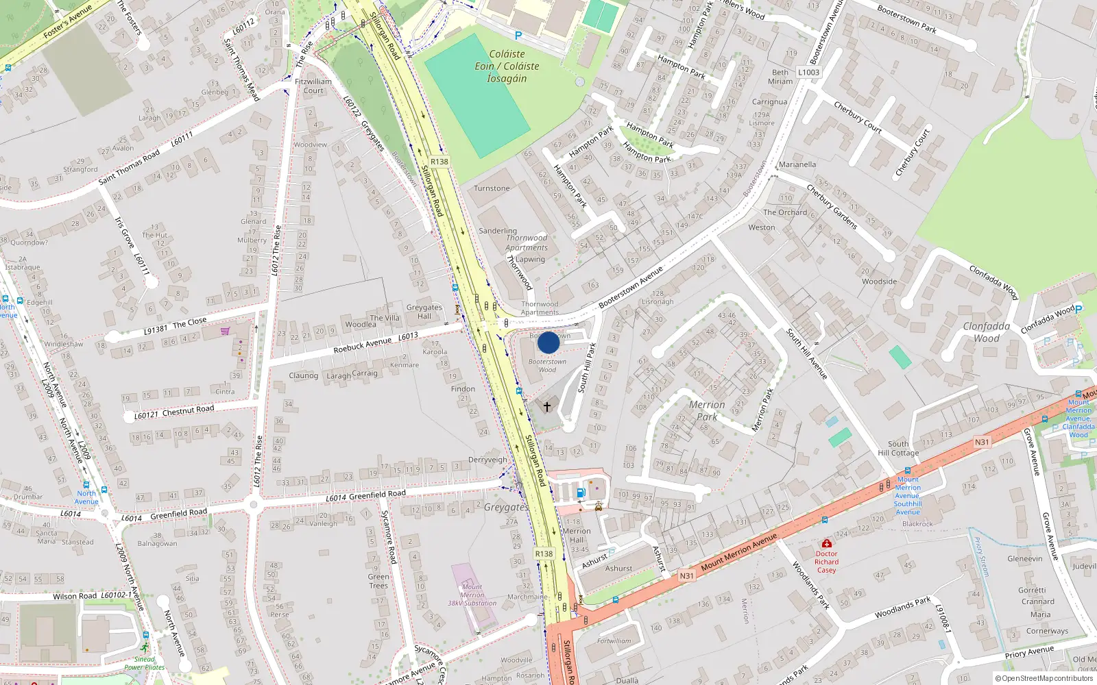Overhead map showing the location of 47 Booterstown Wood, Blackrock, Dublin