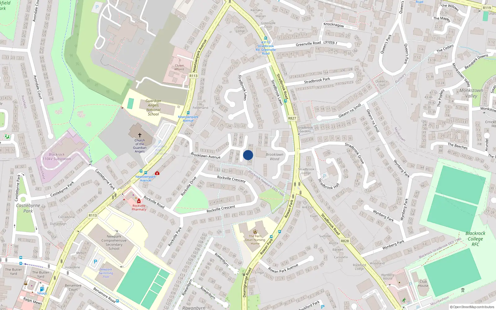Overhead map showing the location of 47 Brooklawn Avenue, Newtownpark Avenue, Blackrock
