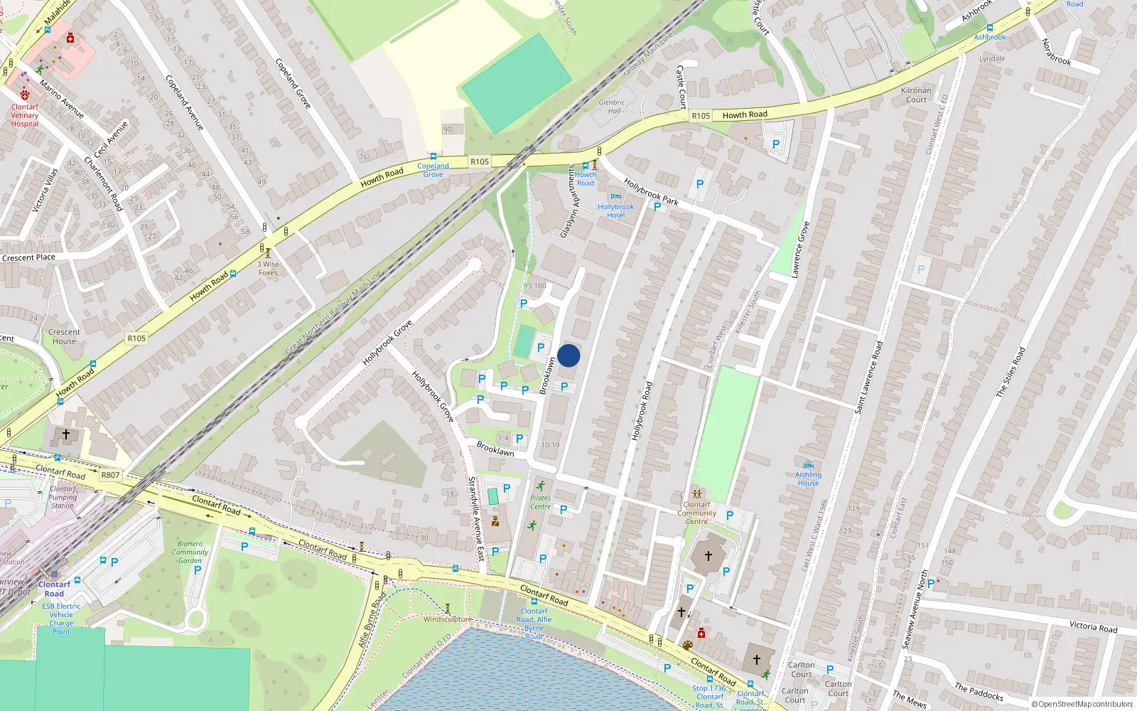 Overhead map showing the location of 47 Brooklawn, Strandville Avenue East, Clontarf Dublin 3