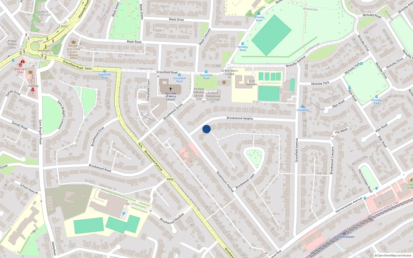 Overhead map showing the location of 47 Brookwood Heights, Dublin 5
