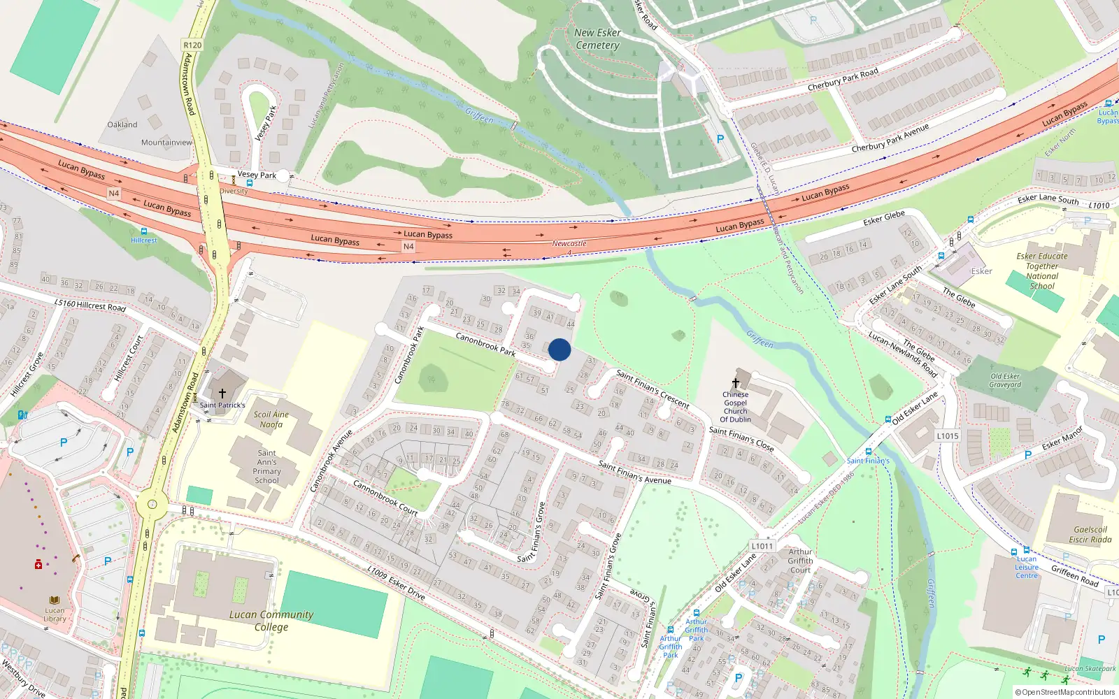 Overhead map showing the location of 47 Cannonbrook Park, Lucan