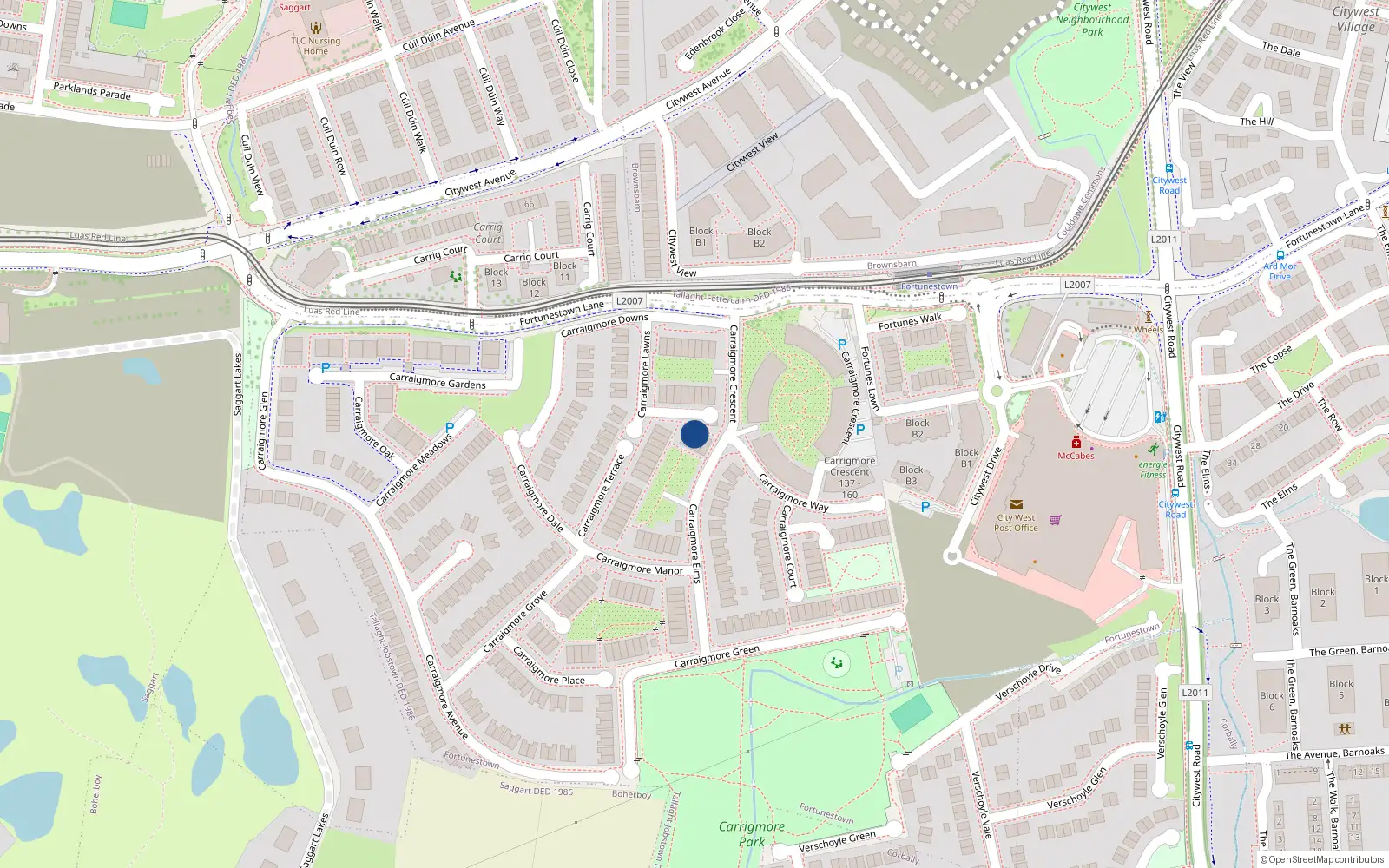 Overhead map showing the location of 47 Carrigmore Lawns, Saggart