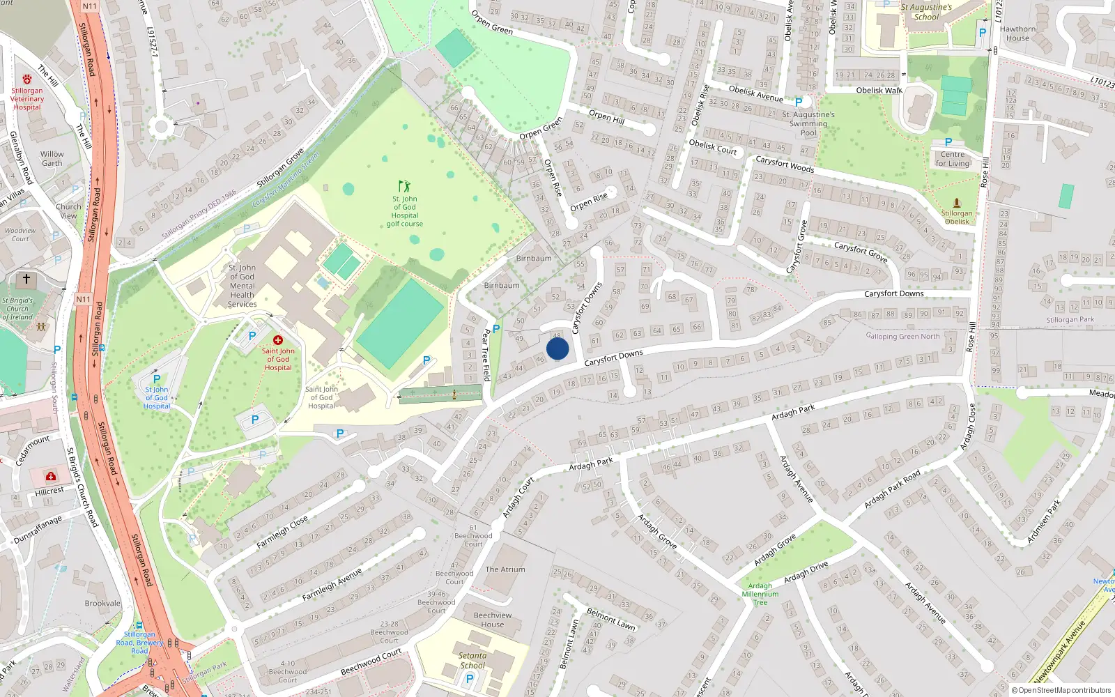 Overhead map showing the location of 47 Carysfort Downs, Blackrock
