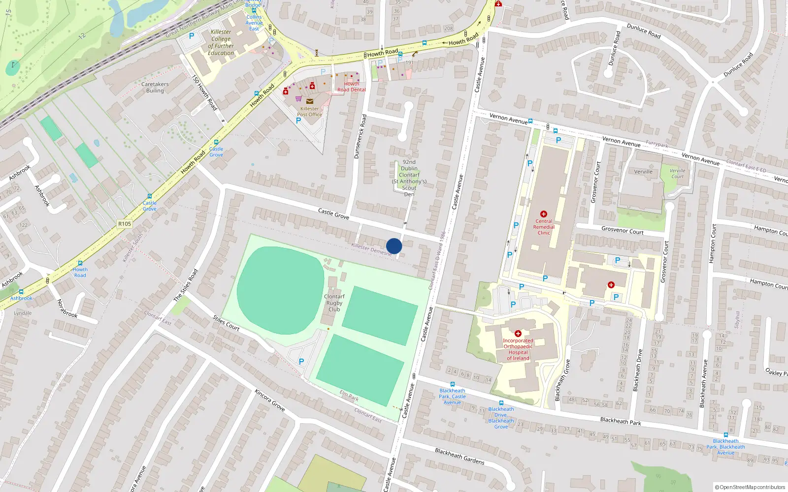 Overhead map showing the location of 47 Castle Grove, Dublin 3