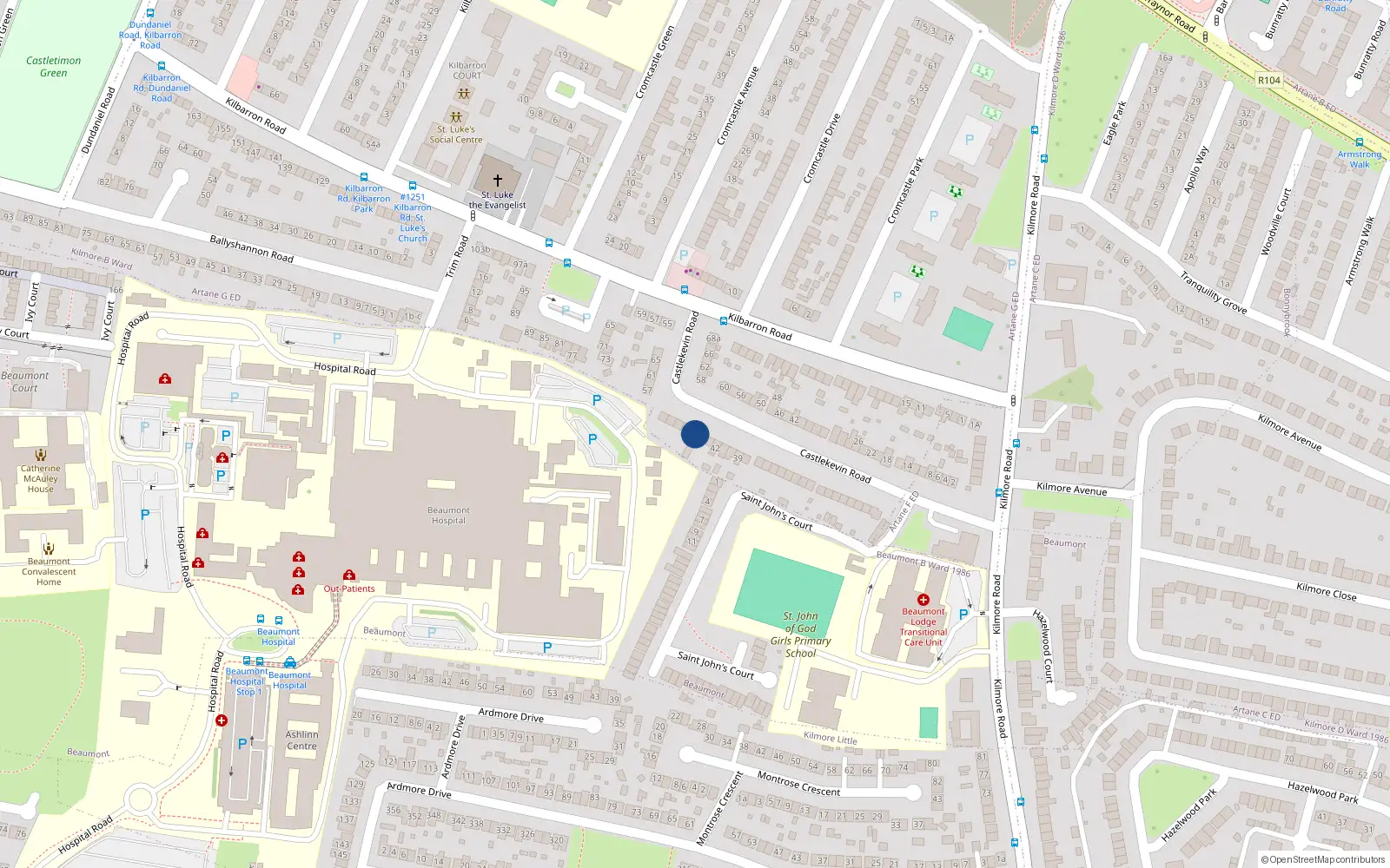 Overhead map showing the location of 47 Castlekevin Road, Dublin 5