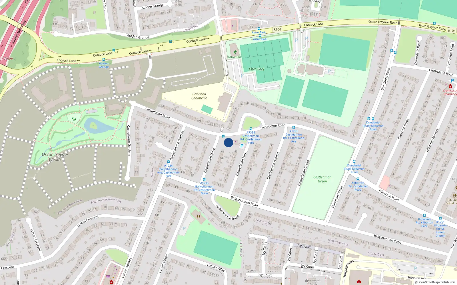Overhead map showing the location of 47 Castletimon Road, Dublin 5