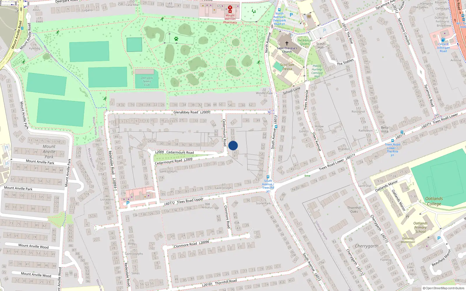 Overhead map showing the location of 47 Cedarmount Road, Mount Merrion, Blackrock