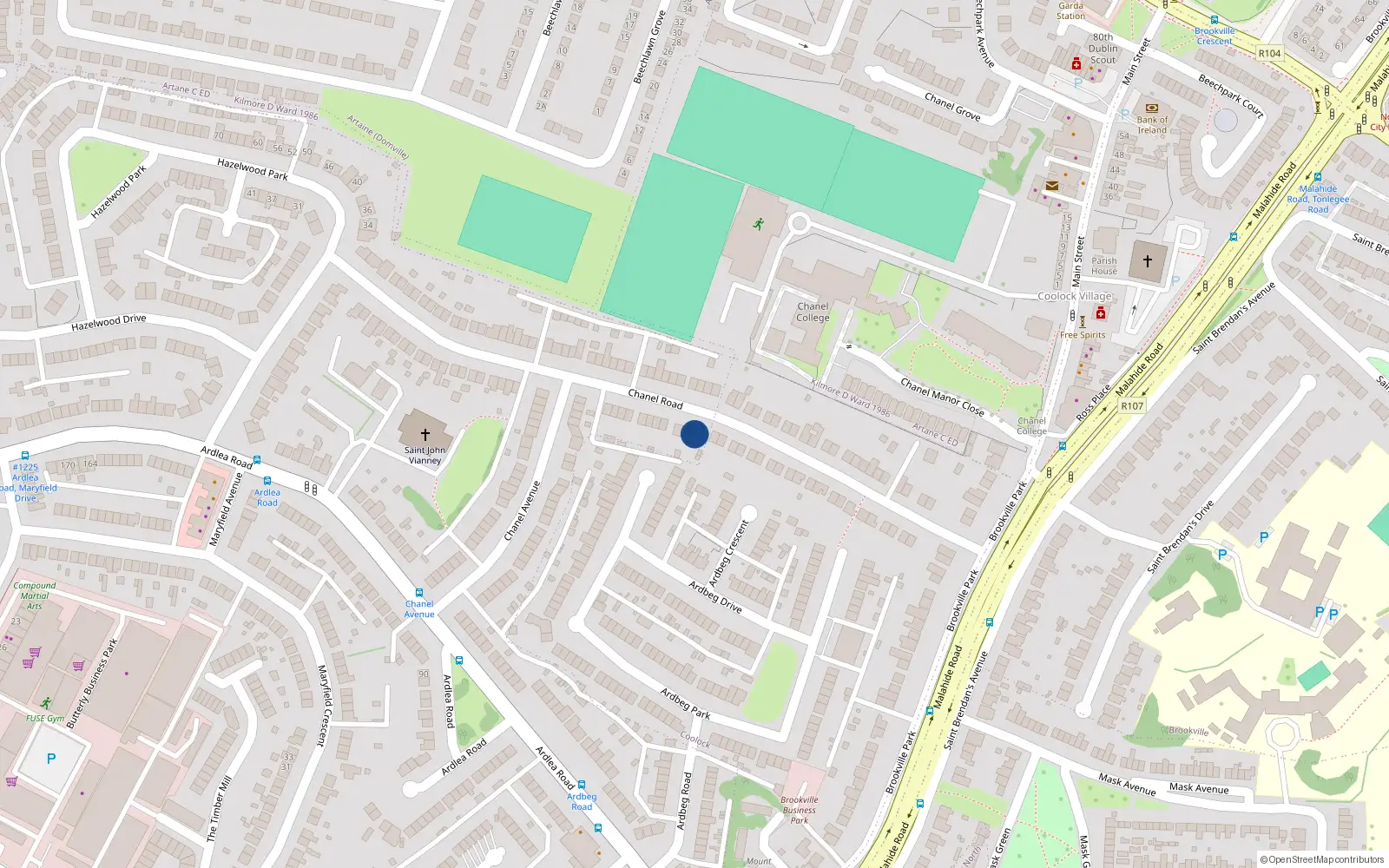 Overhead map showing the location of 47 Chanel Road, Dublin 5