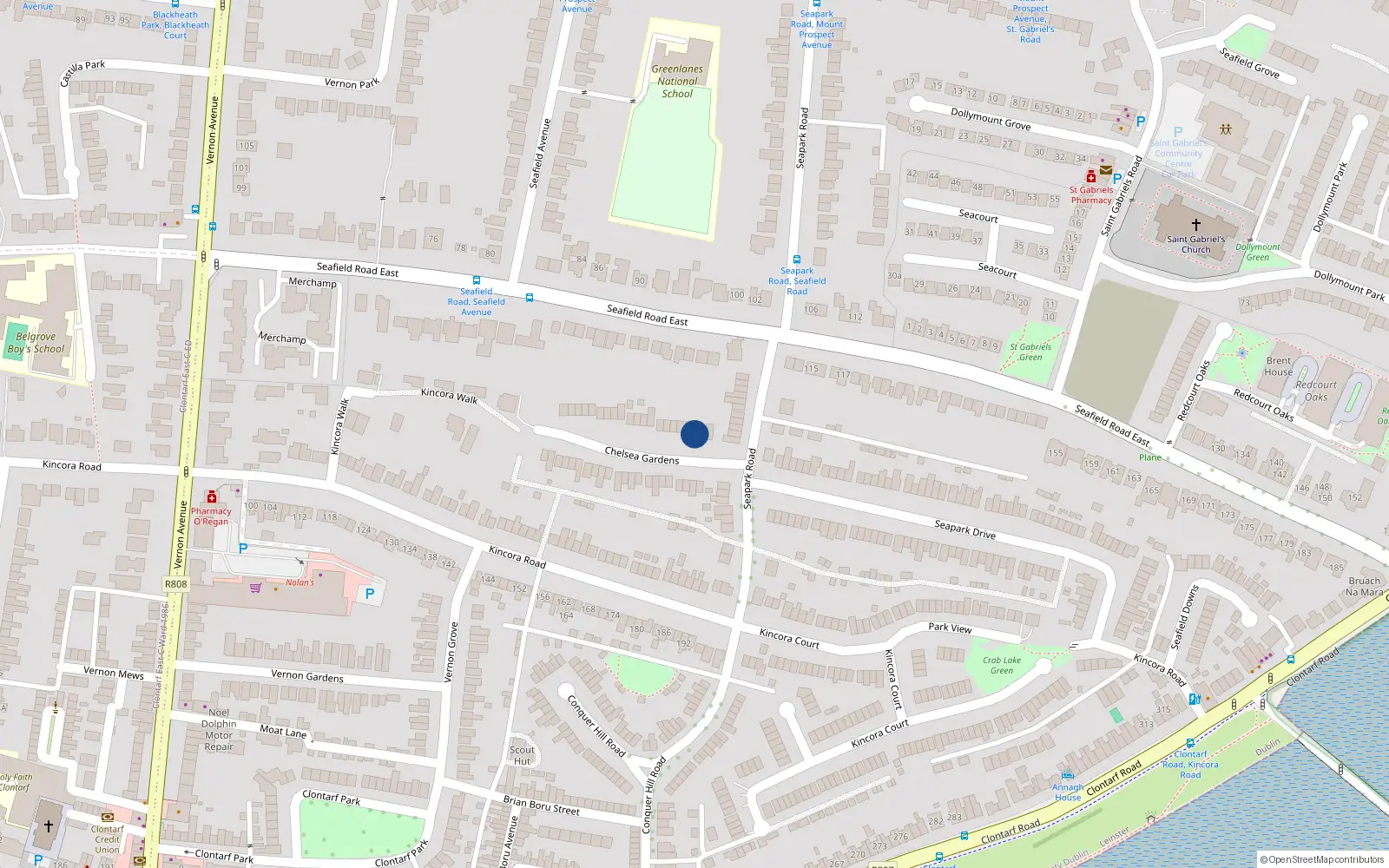 Overhead map showing the location of 47 Chelsea Gardens, Clontarf, Dublin 3