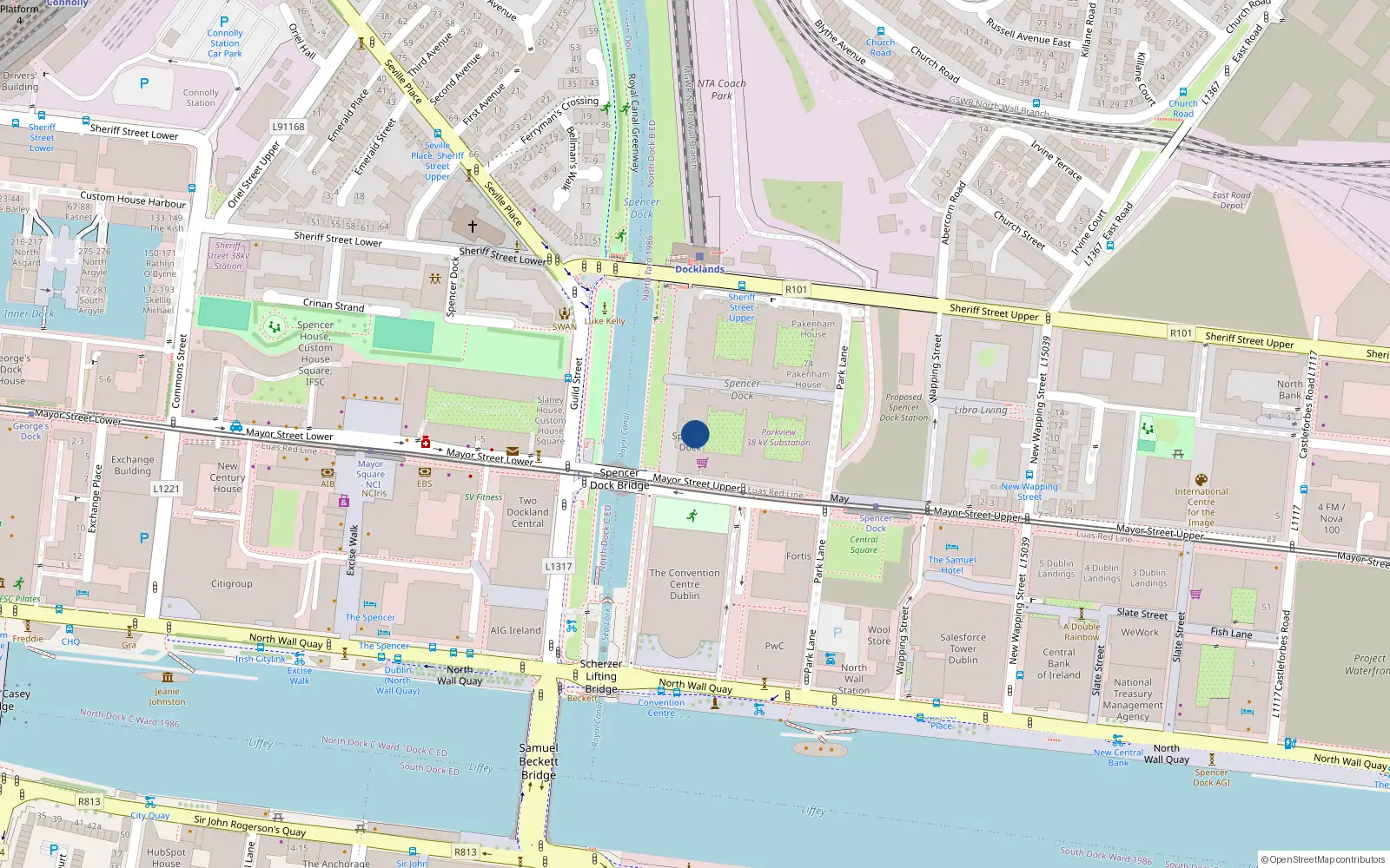Overhead map showing the location of 47 Cloncurry House, Spencer Dock, Dublin 1