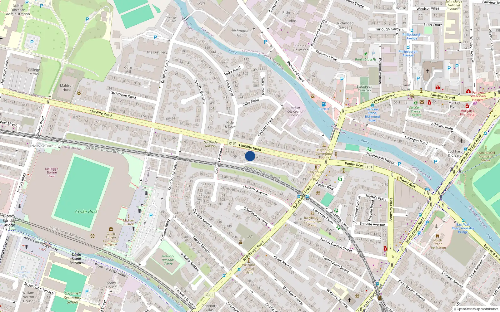 Overhead map showing the location of 47 Clonliff Road, Dublin 3, Dublin