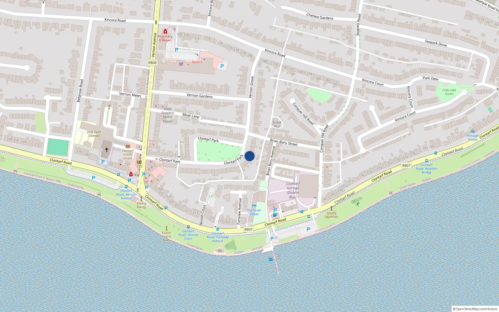 Overhead map showing the location of 47 Clontarf Park, Dublin 3