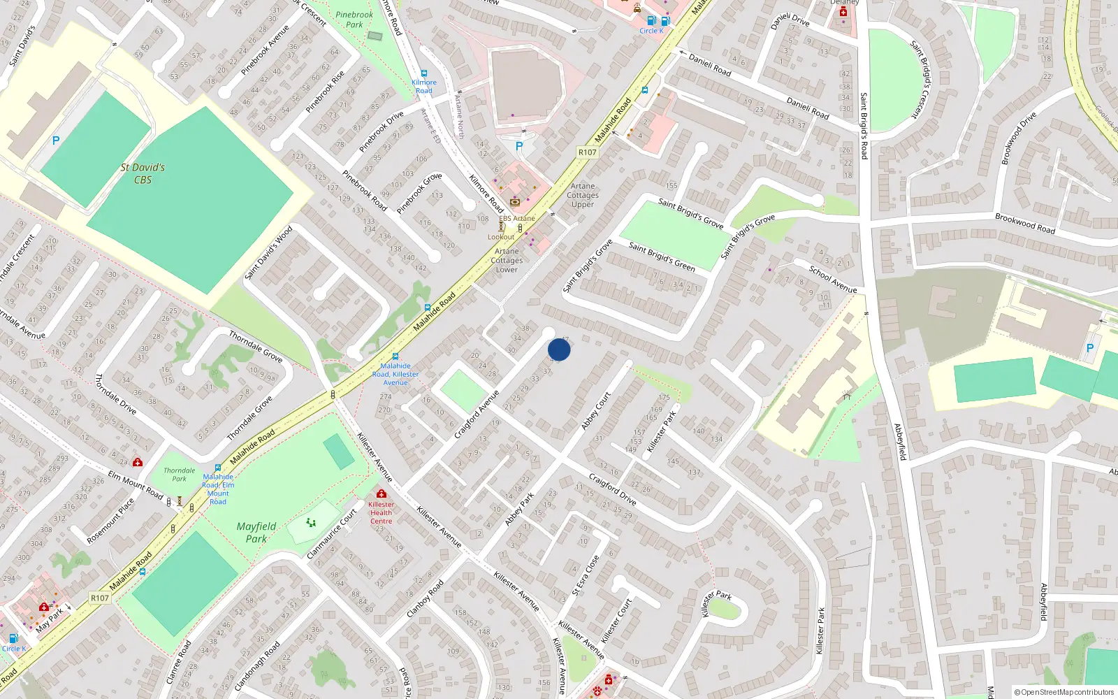 Overhead map showing the location of 47 Craigford Avenue, Dublin 5